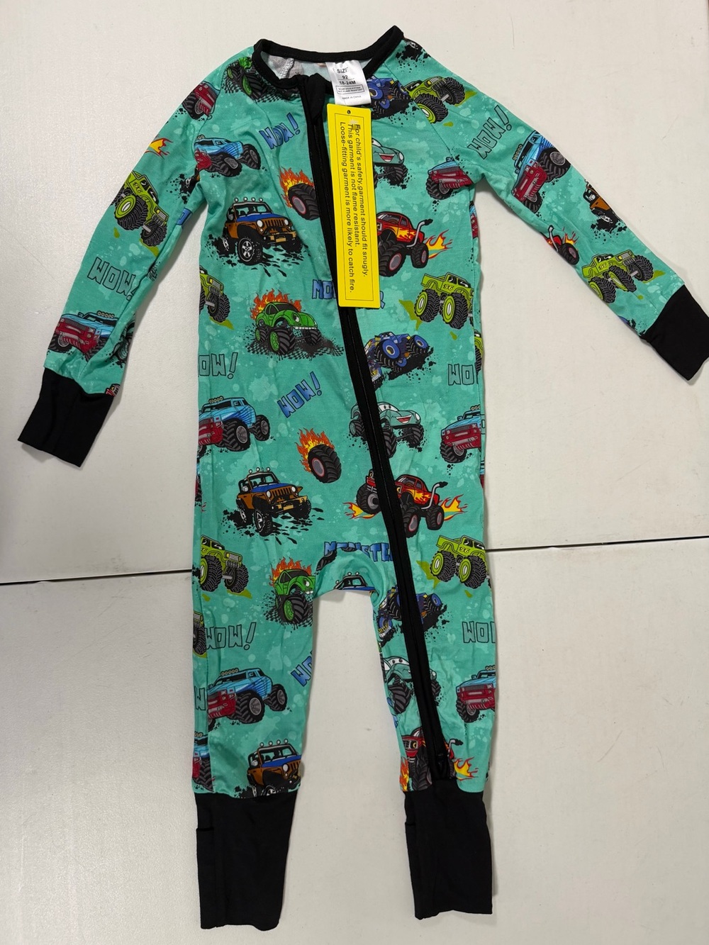 New Viscose Boys Monster Truck Zippy Sleeper 18-24 Months Convertible Long Slee